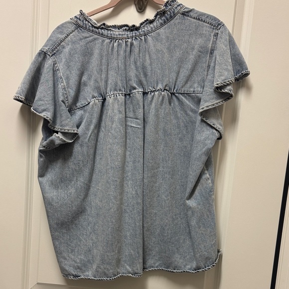 Rails Denim Ruffle Trim Button-Up Top - Picture 3 of 3